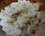 A picture of step 2 of Beef steak style burgers serve with Apple Mac salad and fries.