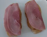 A picture of step 4 of My open toasted Garlic Cheese bread with ham + Tomato 🤩.