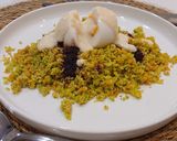 Foto del paso 7 de la receta: Cuscús Vegetal de Brócoli y Zanahoria con Huevo Mollet, Emulsión de Yogur y Compota de Cerezas