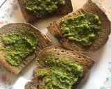 A picture of step 2 of Bruschetta with Smoked Salmon and Pesto.