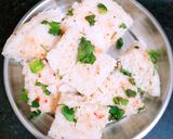 A picture of step 4 of Rava dhokala in the kadai.