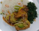 A picture of step 15 of Oven baked chicken, steamed vegetable rice n fried sukuma wiki.