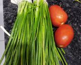 A picture of step 1 of Cheesy spring onion sev sabji.
