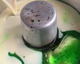 A picture of step 5 of Green Pudding with the hint of coconut powder and Pakola syrup.