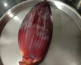 A picture of step 1 of Kelphool (banana flower) & Val bhaji.