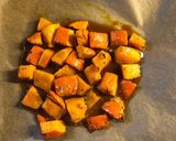 A picture of step 3 of Miso roasted squash with ginger garlic tofu and greens - vegan.