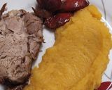 A picture of step 17 of Pork Shoulder with Mustard, Spiced Plums, and Orange Sweet Potato Mash.