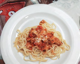 Foto del paso 6 de la receta: Espaguetis con pollo y panceta en salsa al vino