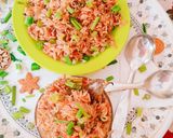 A picture of step 5 of Leftover schezwan onion pulao.