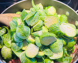 A picture of step 3 of Brussel Sprouts with Kielbasa.