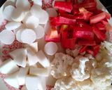 A picture of step 1 of Punjabi khatta meetha mixed vegetable pickle.