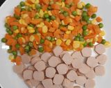 รูปขั้นตอนการทำที่ 1 ของ ไส้กรอกไก่&ผักรวมผัดเนย