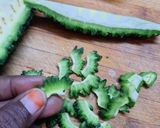 A picture of step 3 of Pavakkai /bitter gourd pitlai.