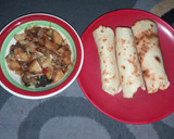 A picture of step 3 of Roti with cabbage nd potatoe soup.