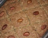 A picture of step 6 of Basbousa (semolina cake).