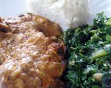 A picture of step 1 of Ugali,chicken stew with mala and sukumawiki.