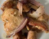 A picture of step 6 of Roasted Chicken with Mushrooms and Red Onions.