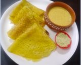 A picture of step 6 of Tavsole (cucumber dosa) and Naral ras (coconut milk sweet).