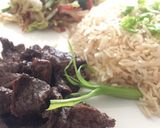 A picture of step 10 of Teppanyaki Beef, Stir Vegetables and Garlic Rice.