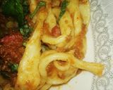 A picture of step 7 of Pasta Bolognese with homemade pasta.