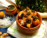 A picture of step 11 of Ram ladoo with mint coriander chutney.