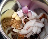 A picture of step 8 of Tamilnadu Thali - rice, sambar, mor kuzhambu, beetroot poriyal, payasam, buttermilk for lunch.