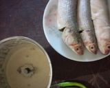 A picture of step 1 of Bhapa Parshe/ steamed parshe fish in mustard gravy.