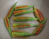 A picture of step 2 of Bharwa bhindi in dahi kadi.
