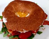 A picture of step 6 of My Crispy Bacon on Wholemeal 🥯 with 🍅 and 🥚 also Spinach.