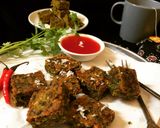 A picture of step 4 of Kothimbir Vadi (Coriander & Gram Flour Pakoras / Fritters).