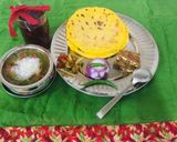 A picture of step 10 of Sarson Ka Saag with Makki Ki Roti.