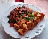 A picture of step 6 of Low-carb Yogurt Chicken kebabs with steamed veggies.