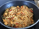 Espaguetis con pollo <agridulce >