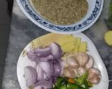 A picture of step 1 of Beef yakhni pulao.