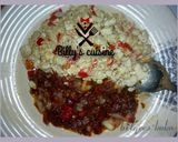 A picture of step 4 of Tofu with egg and sauce.