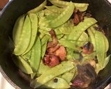 A picture of step 5 of California Farm Eggplant and Snowpeas in Bacon.