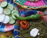 A picture of step 14 of Sarson ka saag with bajry ki roti.