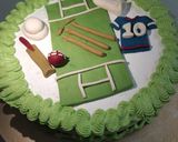 A picture of step 15 of Cricket 🏏 theme cake.