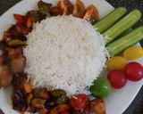 A picture of step 2 of Chicken, veg grill with white rice.