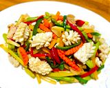 鵝油蘆筍彩椒炒軟絲（創意料理）的食譜步驟3照片