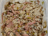 Arroz integral con jamón york, puerro y champiñones