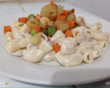 Foto del paso 6 de la receta: Pasta con salsa blanca y verduras con pollo 🍗🥕🍠
