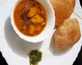 A picture of step 5 of BOKAKHAT POORI AALU BHAJI With Green Chilli Chutney.