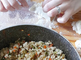Gyoza ravioli cinesi con ripieno di pollo e zucchine