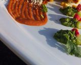 A picture of step 10 of Burrito with pea guacamole & marinara sauce.