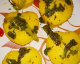 A picture of step 4 of Khaman dhokla.