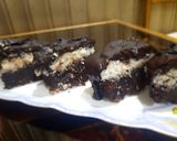 A picture of step 5 of 3 layered coconut 🥥 brownie sticks.