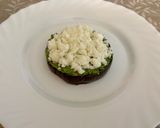 A picture of step 4 of Summer Eggplant Parmigiana with Basil Pesto, Buffalo Mozzarella, and Roasted Tomatoes.