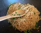 A picture of step 5 of Garlic Noodles with Shrimp.
