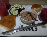A picture of step 4 of Buns with ovacado,beetrootpaste n cucumber and fruit juice.